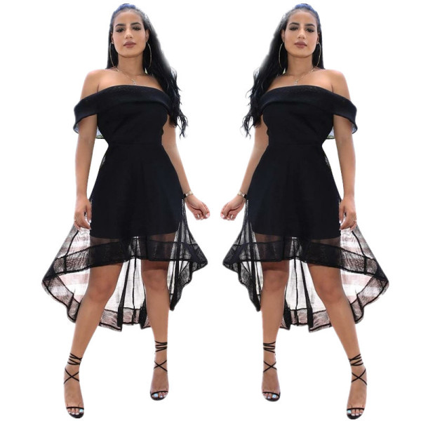 Elegant Party Mesh Patchwork Off Shoulder Black Dress YYZ632