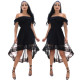 Elegant Party Mesh Patchwork Off Shoulder Black Dress YYZ632