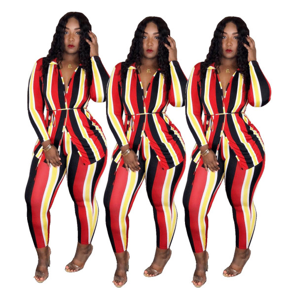 Fashion Striped Office Lady 2 Pieces Suits ARM8005