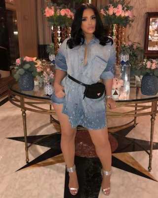 Casual Beading Polo Neck Jeans Dress With Pockets LD8269