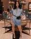 Casual Beading Polo Neck Jeans Dress With Pockets LD8269