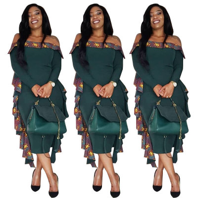 Autumn Newest Ruffle Off Shoulder Midi Dress HHM6048