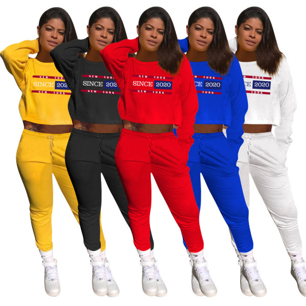 Womens positioning letter printing long-sleeved casual sports suit OEP6231