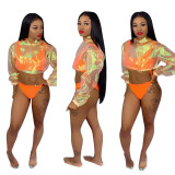 Sexy One Piece Solid Bikini Shiny Long Sleeves Hooded Coat LD8344