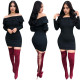Ribber Ruffle Overlay Dew Shoulder Bodycon Dress DN8170