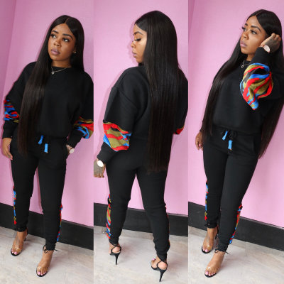 Black Sports Suits Women Fashion Two Pieces Sets JH064