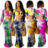 Bandage V Neck Crop Top Long Dress Tie-Dye Outfits AMM8160