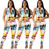 Wholesale Backless Printing Halter Neck Tight Jumpsuit DN8268