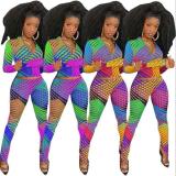 Fashion casual tight-fitting long-sleeved printing two-piece suit MDF5160