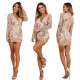 Women Long Sleeves Party Sequin V Collar Wrap Dress JLX8871