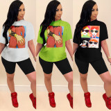 Printed loose casual short sleeve T-shirt suit HM6198