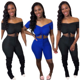 Pit strip high elastic fold two-piece set MY9644