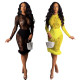 Flocking geometric round neck long sleeve perspective bag hip dress  AJ4084