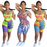 Sexy Women's Tie-dye Alphabet Offset Two-Piece Set CQ006