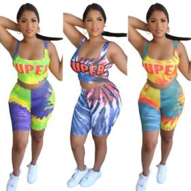 Sexy Women's Tie-dye Alphabet Offset Two-Piece Set CQ006
