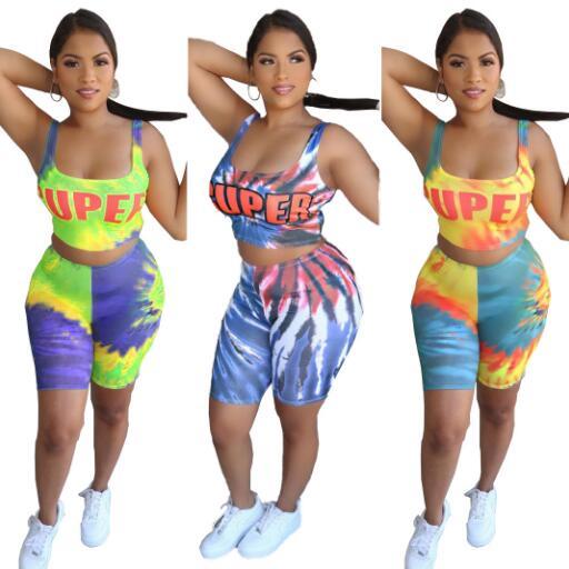 Sexy Women's Tie-dye Alphabet Offset Two-Piece Set CQ006