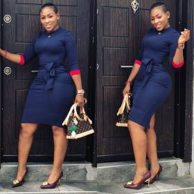 Ladies 3/4 Sleeves High Waist Midi Dress For Daily Wear LM9009