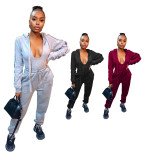 Autumn Solid Color Long Sleeves Hooded Sweater With Drawstring Pants Two Piece Sets OL1535
