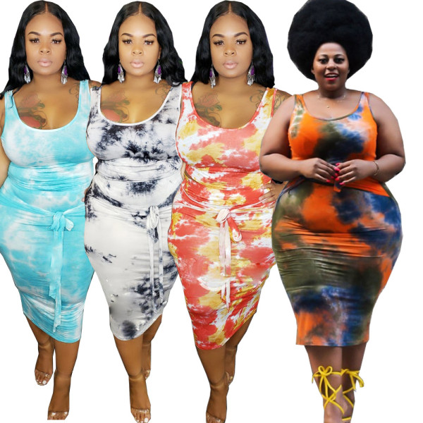 Fashion tie dyed tight-fitting hip two-piece suit YF1044