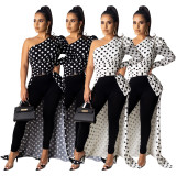 Fashionable Bodycon Single Sleeved Polka Dot Long Top SDD9199
