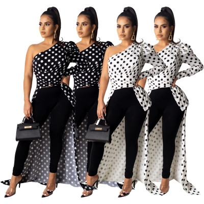 Fashionable Bodycon Single Sleeved Polka Dot Long Top SDD9199
