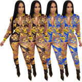 Mature Women Floral Leopard Print Two Pieces Long Suits SDD9202