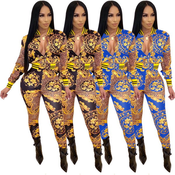 Mature Women Floral Leopard Print Two Pieces Long Suits SDD9202