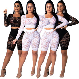 Two Pieces Solid Lace Shorts Sets AMM8088