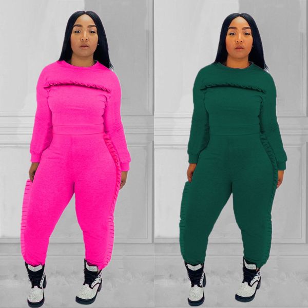 Autumn Winter Slim Polyester Pure Color Ruffle Tracksuits MDF5100