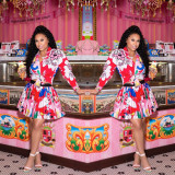 Cartoon Printing Sets Long Sleeve Shirt Pleated Skirt SDD9155