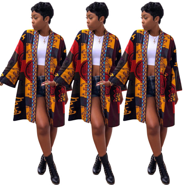 Women Cardigan Long Sleeve Printing Coat SDD9055