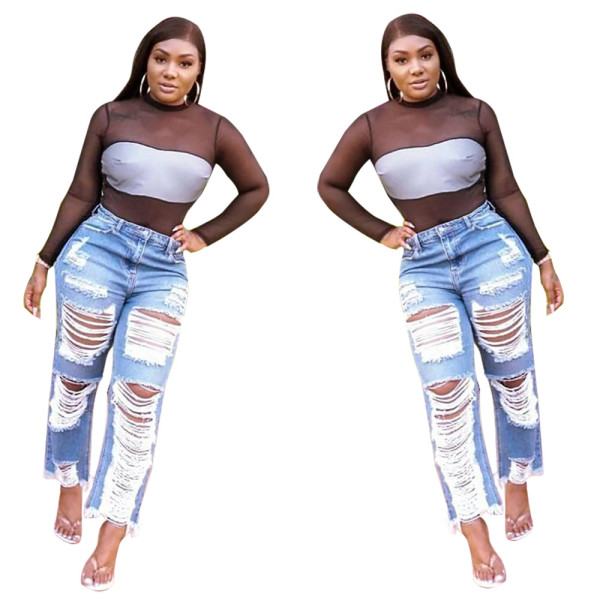 Summer Bottom Jeans Slit Ripped Loose Pants ORY5118