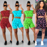 Fashion Letters Printing 4 Colors Bodycon Shorts Suits ALS108