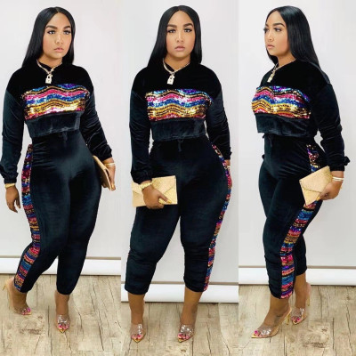 Casual Plus Size Bodycon Sequined Splicing Warm Sets MTY6250