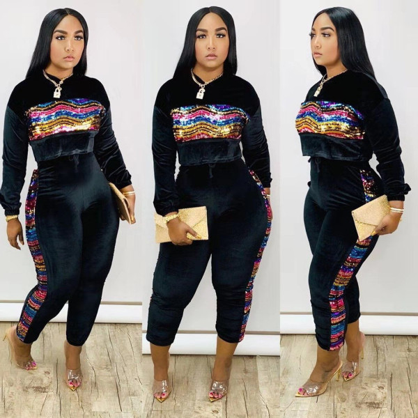 Casual Plus Size Bodycon Sequined Splicing Warm Sets MTY6250