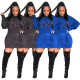 Blue/Black Thicken Long Sleeve Hoodie Dress For Daily Wear SDD9215