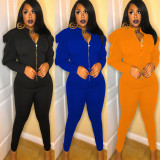 Autumn and winter solid color bubble sleeve zipper leisure sports two-piece long sleeve MR2061