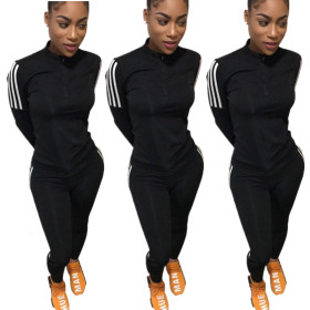 Classic Striped Splicing Two-Piece Slim Bodycon Adult Tracksuits E8470