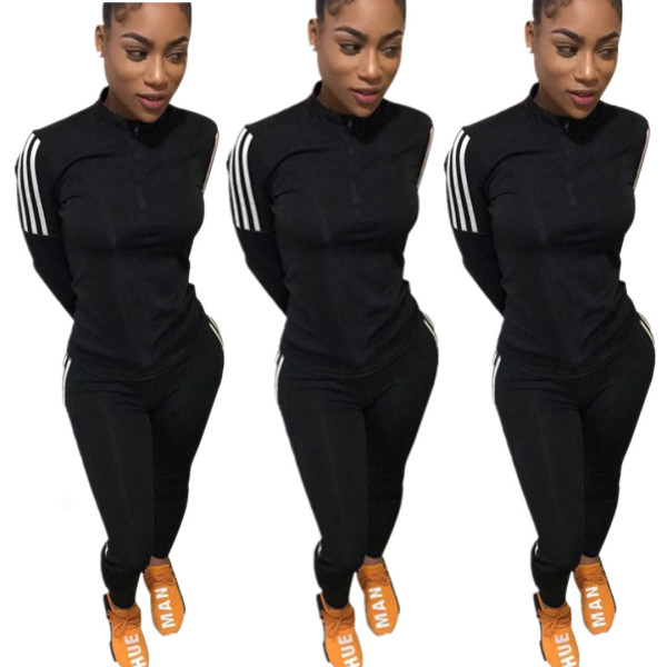 Classic Striped Splicing Two-Piece Slim Bodycon Adult Tracksuits E8470