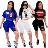Explosive cartoon hole short sleeve suit W830