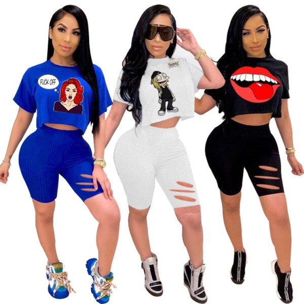 Explosive cartoon hole short sleeve suit W830