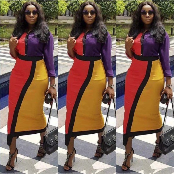 Colors Patchwork Woman Midi Bodycon Dress MDF-5029