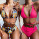 High waist printed halter bikini ladies split swimsuit CSB92W