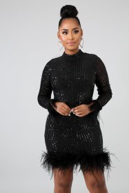 Nightclub party sexy sequined feather dress CY8143