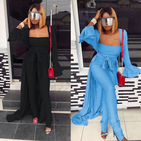 Hot Solid Suits Off Shoulder Jumpsuit & Flare Sleeve Long Cloak YS206