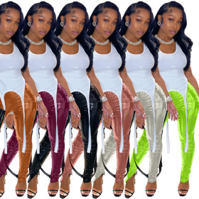 Fashion Solid Color Leather Pants Split Trousers LD9006
