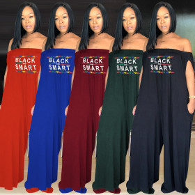 Fashion Letters Printing Sexy Slash Neck Plus Size Jumpsuit ALS041