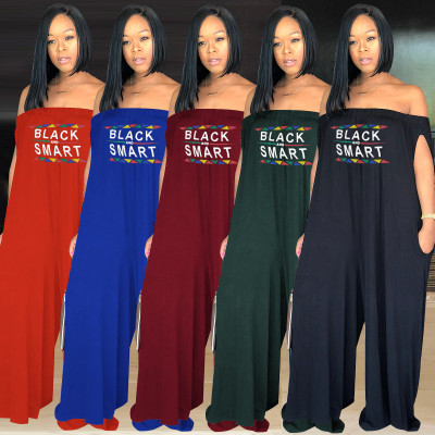Fashion Letters Printing Sexy Slash Neck Plus Size Jumpsuit ALS041