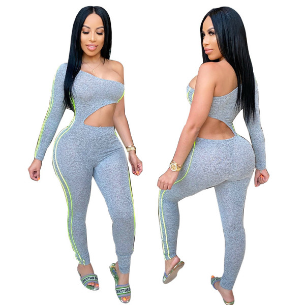 Solid color fashion casual short-sleeved trousers irregular one-piece suit YF8509