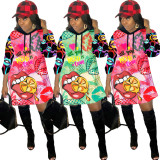 Latest Printing Long Sleeve Young Girls Hooded Casual Dress HY5133
